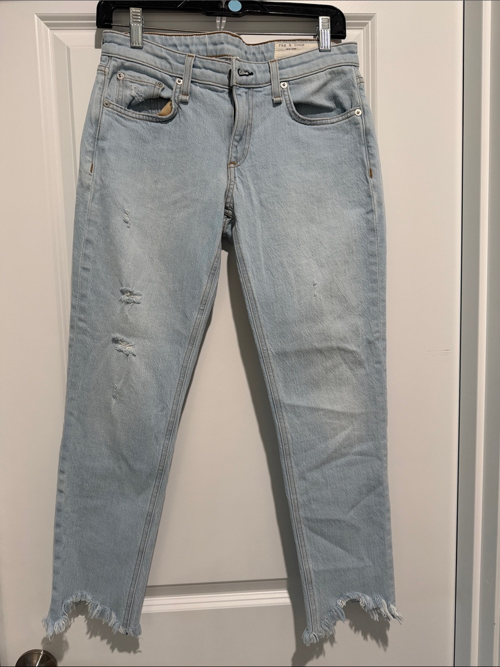 rag & bone Light Blue Distressed Ankle Jeans